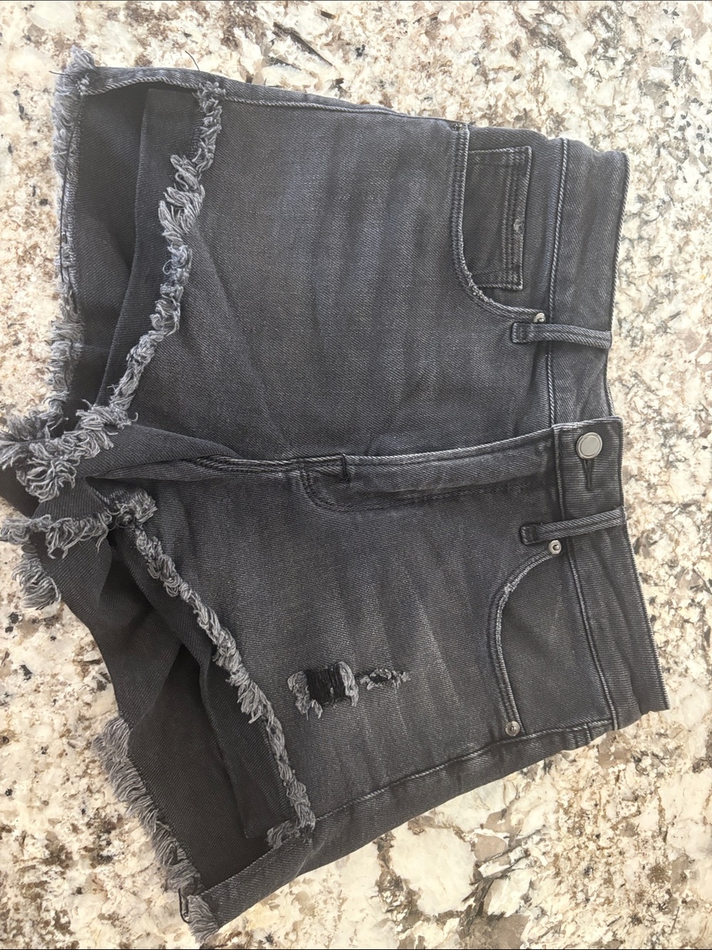 Good American Washed Black Distressed Denim Shorts
